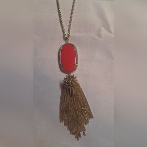 Kendra Scott Rayne Red Cabochon & Goldtone Tassel Long 30" Statement Necklace